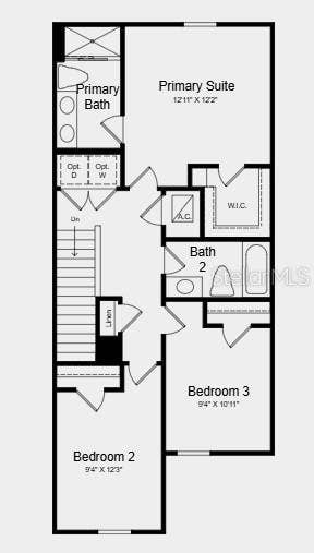 Second Floor Plan- Additional Highlights Include: refrigerator, washer and dryer, extended LVP flooring at first floor, whole house blinds, and vertical blinds at sliding door.