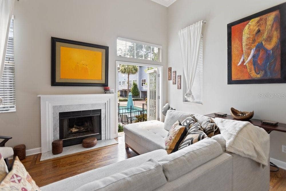 919 S ROME AVENUE, #8, Tampa, FL 33606 Living room with view of pool area