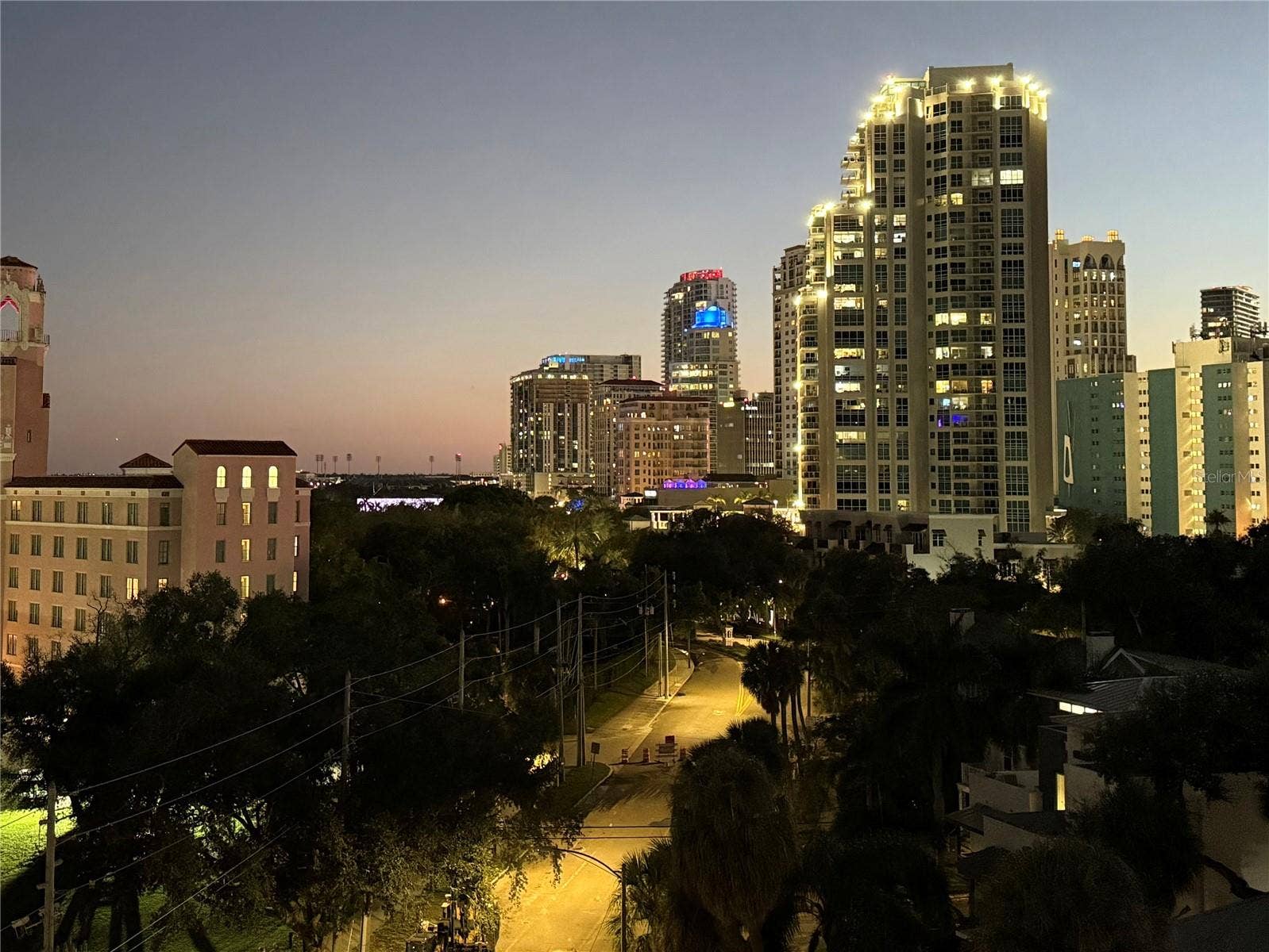 700 BEACH DRIVE NE, #803, St Petersburg, FL 33701 Evening view of downtown St Pete from the balcony