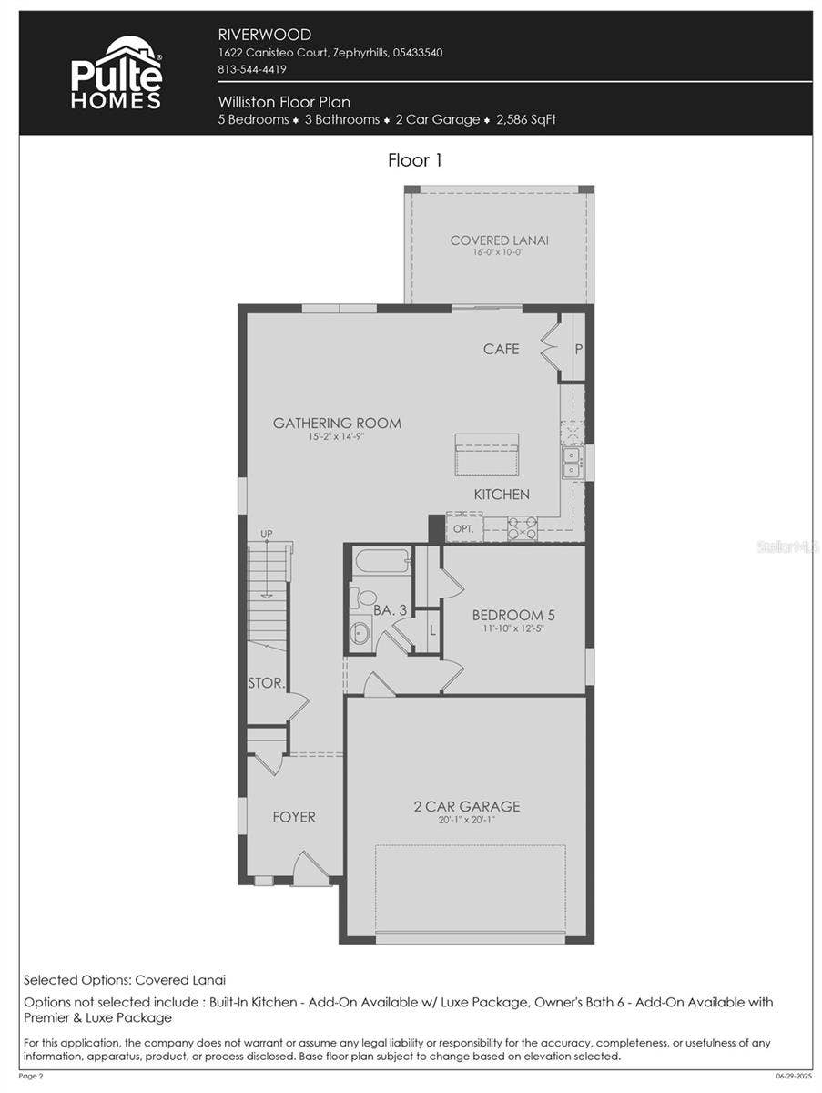 1076 KISTNA DRIVE, Zephyrhills, FL 33540 First Level Floor Plan with Existing UpgradLanai