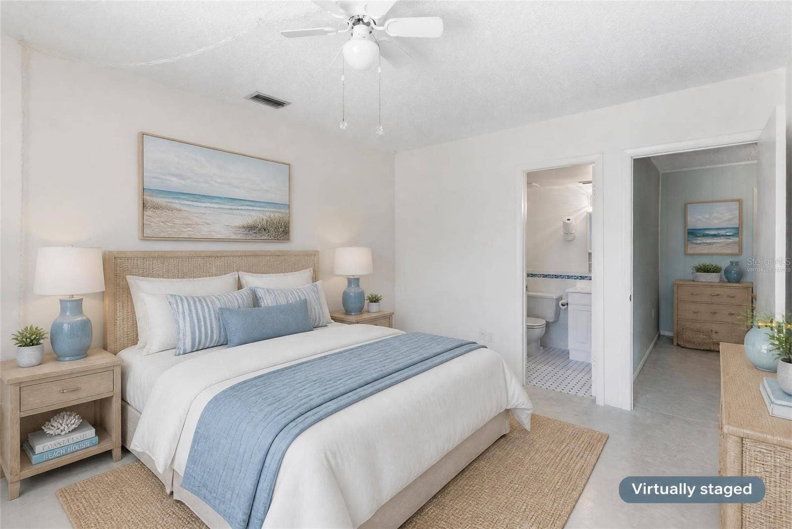 2980 HAINES BAYSHORE ROAD, #105, Clearwater, FL 33760 Virtually Staged Secondary bedroom, bath and hallway area - tile floor