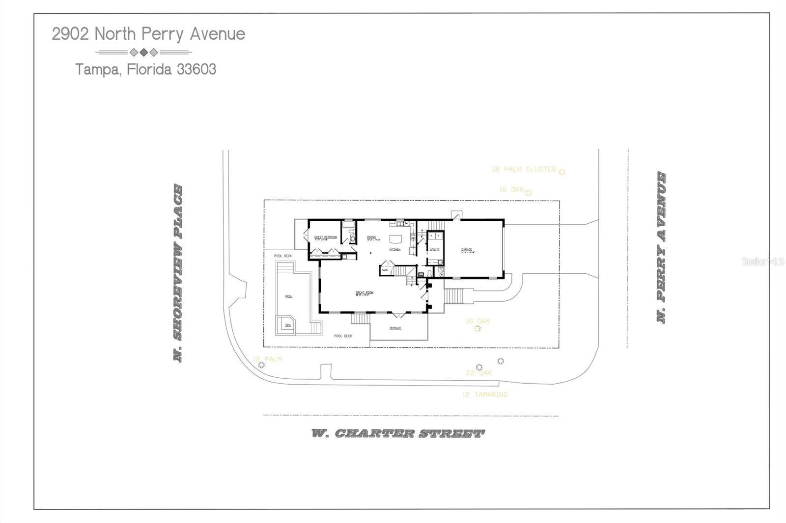 2902 N PERRY AVENUE, Tampa, FL 33602 foot print of home and pool