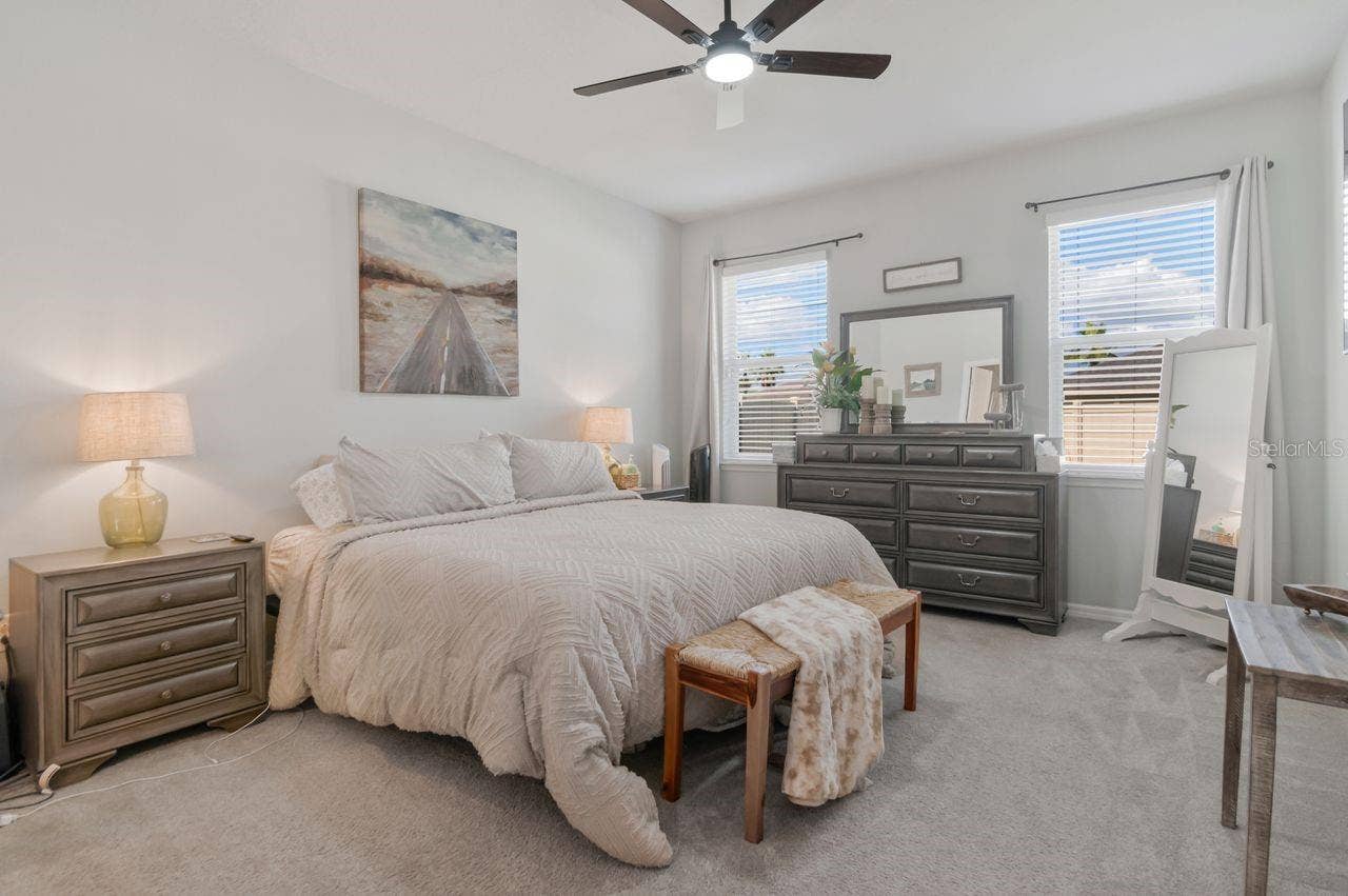 11143 SPRING POINT CIRCLE, Riverview, FL 33579 Primary Bedroom has plenty of room for furniture, king bed shown.