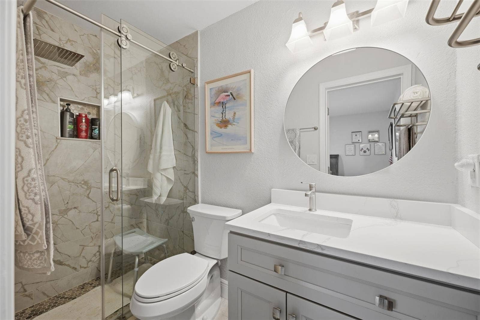 Primary En-suite bath.  Quartz counters.  Everything is NEW