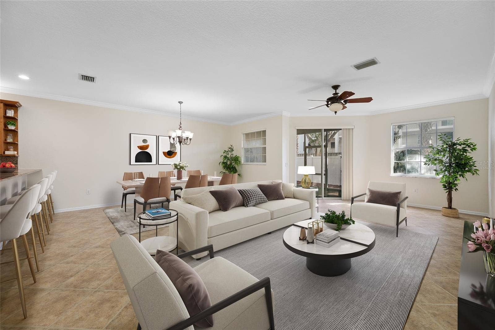 Virtually Staged Great Room to Dining Rm with Lanai Access!