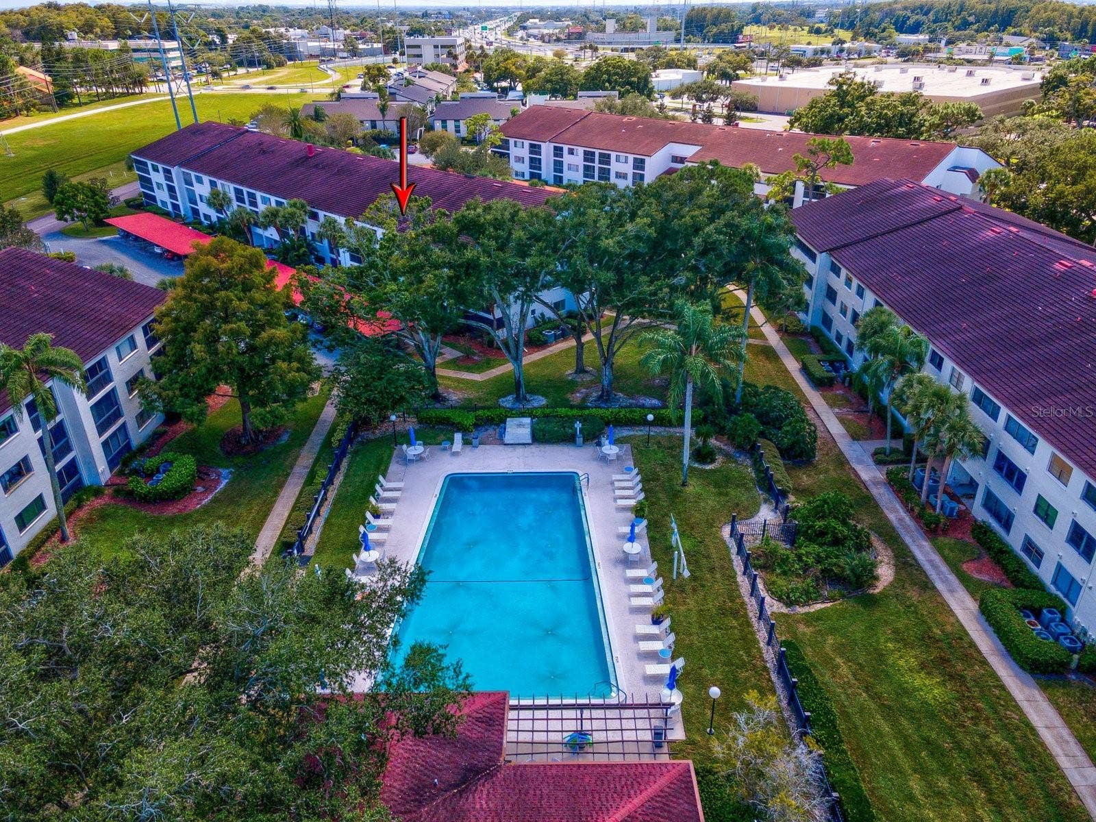 Huge community pool steps away