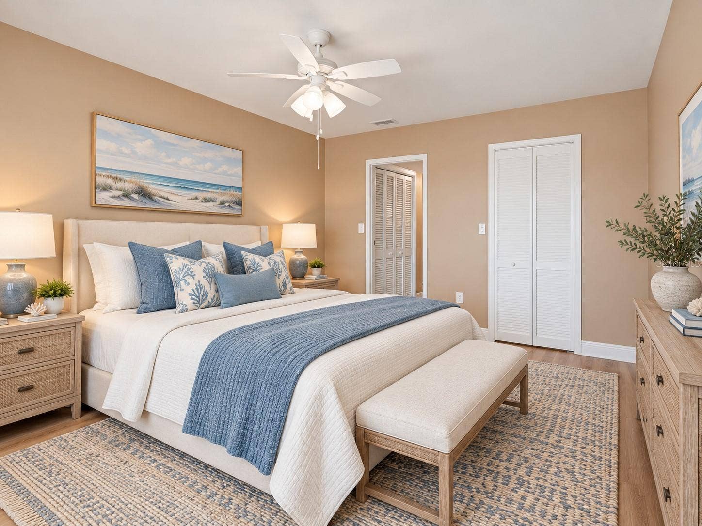 Primary bedroom staged