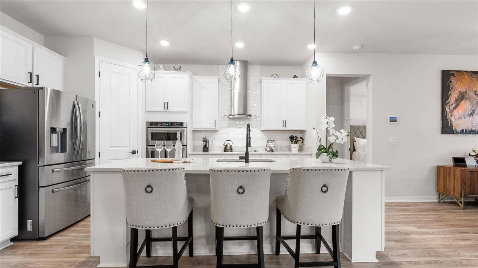 Kitchen: Recessed Lighting, Stunning Tile Backsplash, Quartz Counter Tops