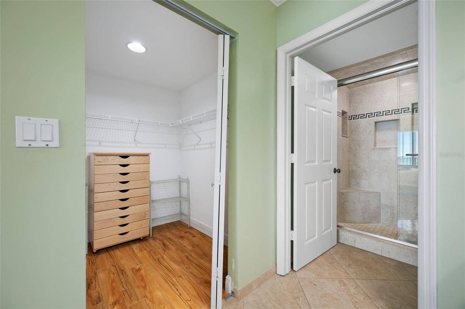Spacious walk in closet.