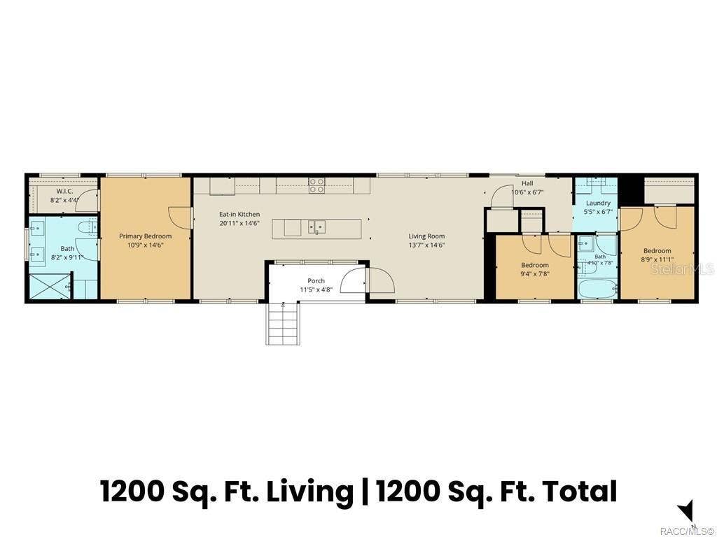 7528 N CHABAUD TERRACE, Crystal River, FL 34428 FLOOR PLAN! Explore the home's layout featuring 3 BEDROOMS, 2 BATHROOMS, an OPEN KITCHEN & LIVING AREA, PRIMARY SUITE w/WALK-IN CLOSET, INDOOR LAUNDRY & COVERED FRONT PORCH.