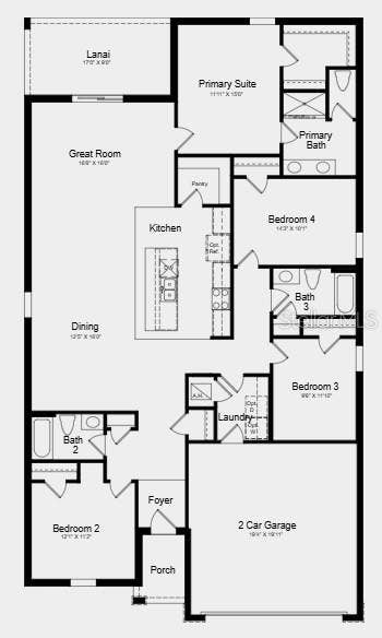 13739 TROPICAL BREEZE WAY, Hudson, FL 34669 Floor Plan - Additional Highlights include: Laundry package, GE refrigerator, and whole house 2" faux blinds