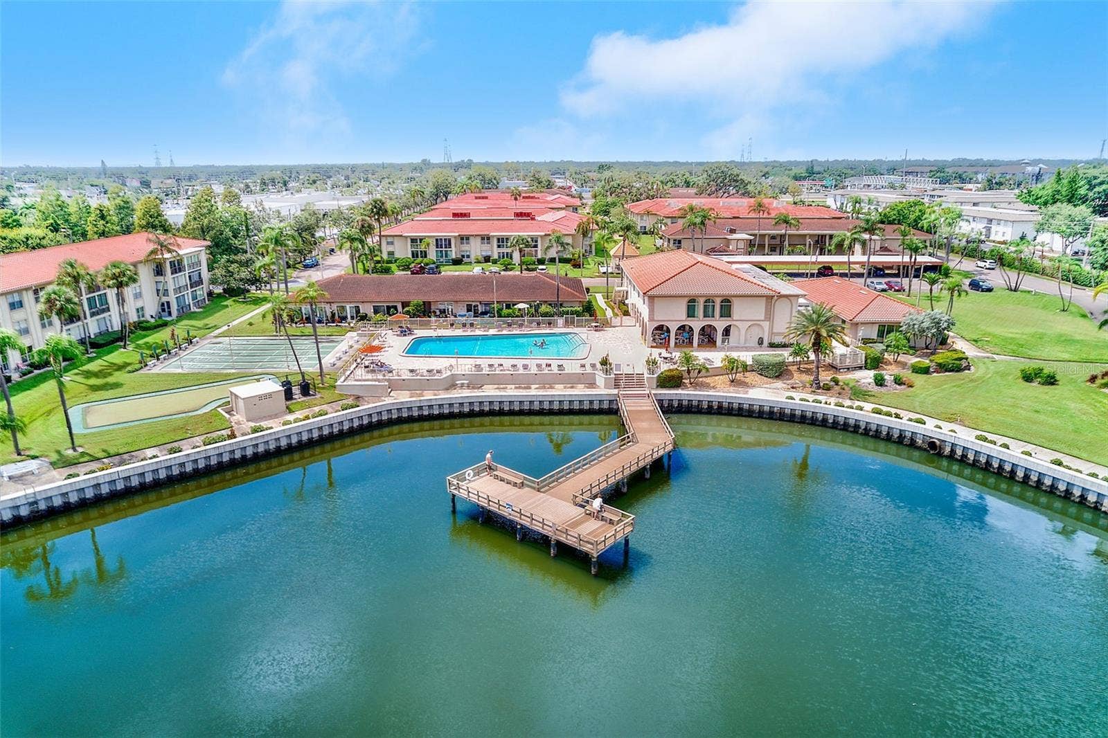19029 US HIGHWAY 19 N, #21F, Clearwater, FL 33764 Aerial view of clubhouse, pool and fishing pier