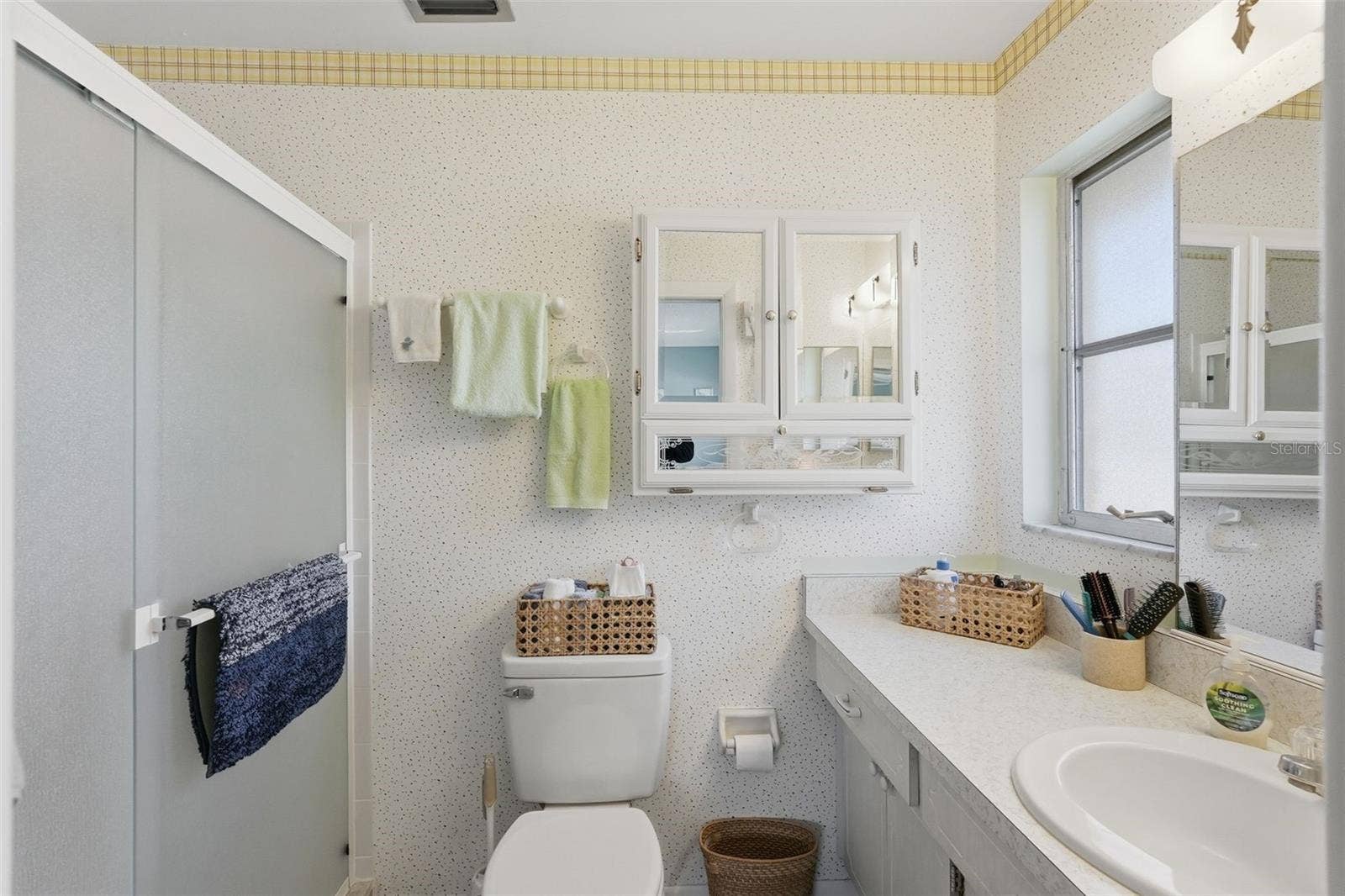 7035 MONTE CARLO N, Pinellas Park, FL 33781 Primary bathroom featuring a vanity, storage, and bright finishes.