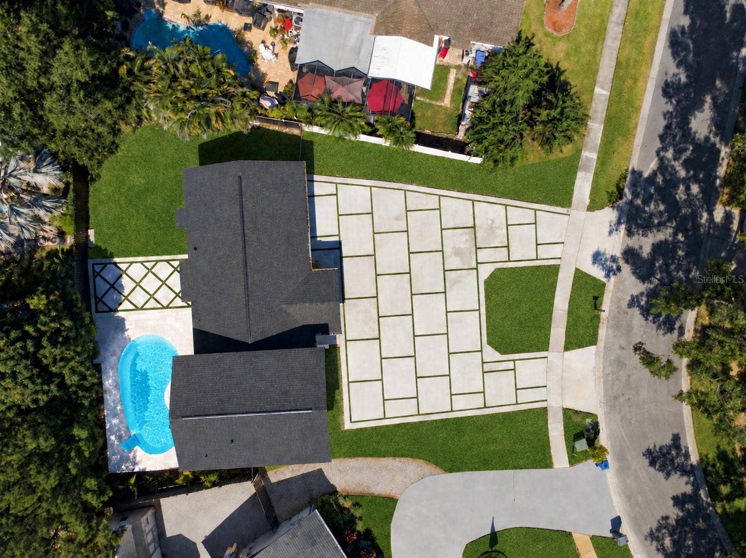 13824 CHERRY BROOK LANE, Tampa, FL 33618 POOL DRONE VIEW