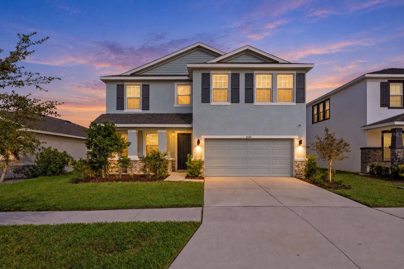 Front elevation - Virtual Twilight - 5126 Jackel Chase Dr, Wimauma