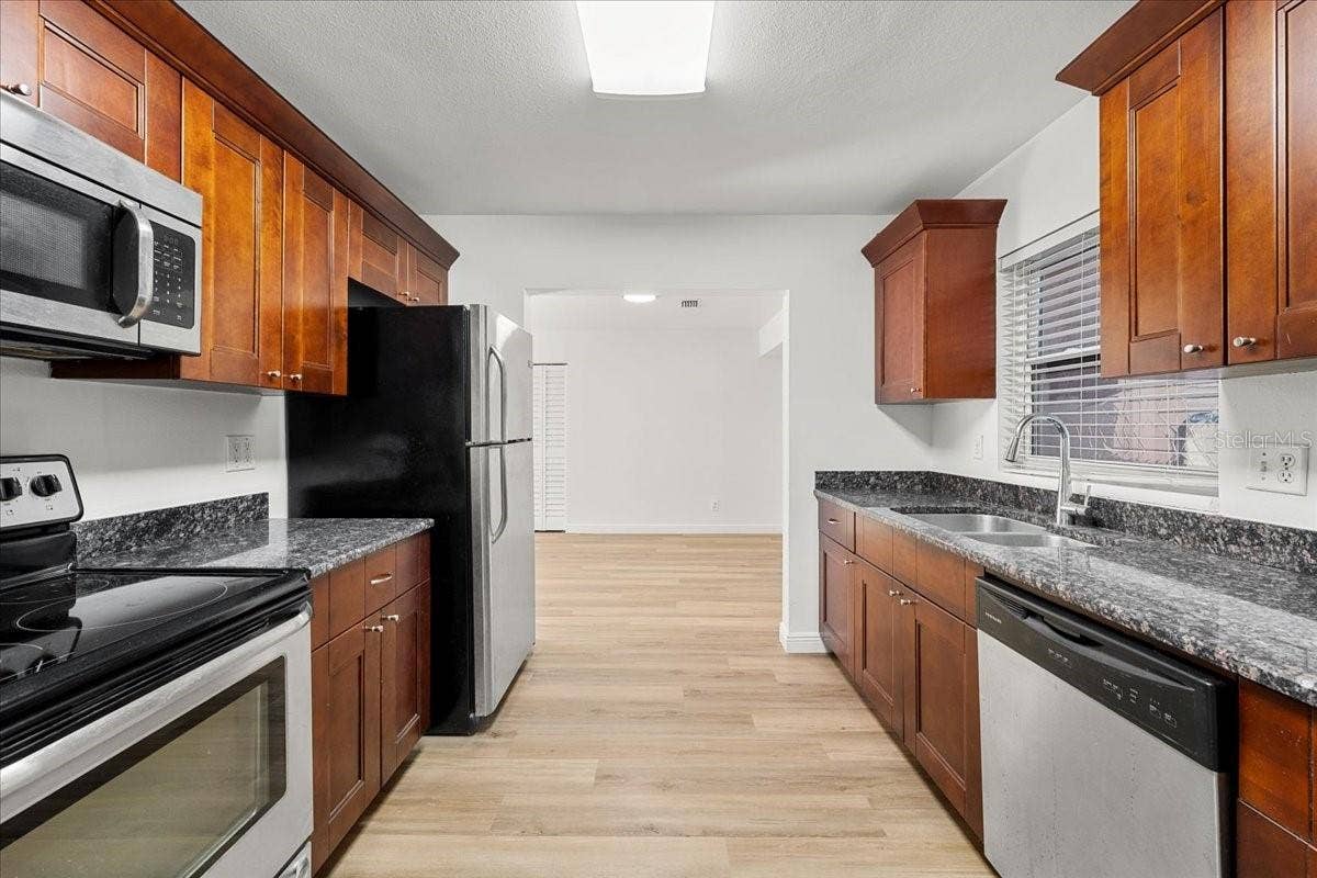 Kitchen with stainless steel appliances