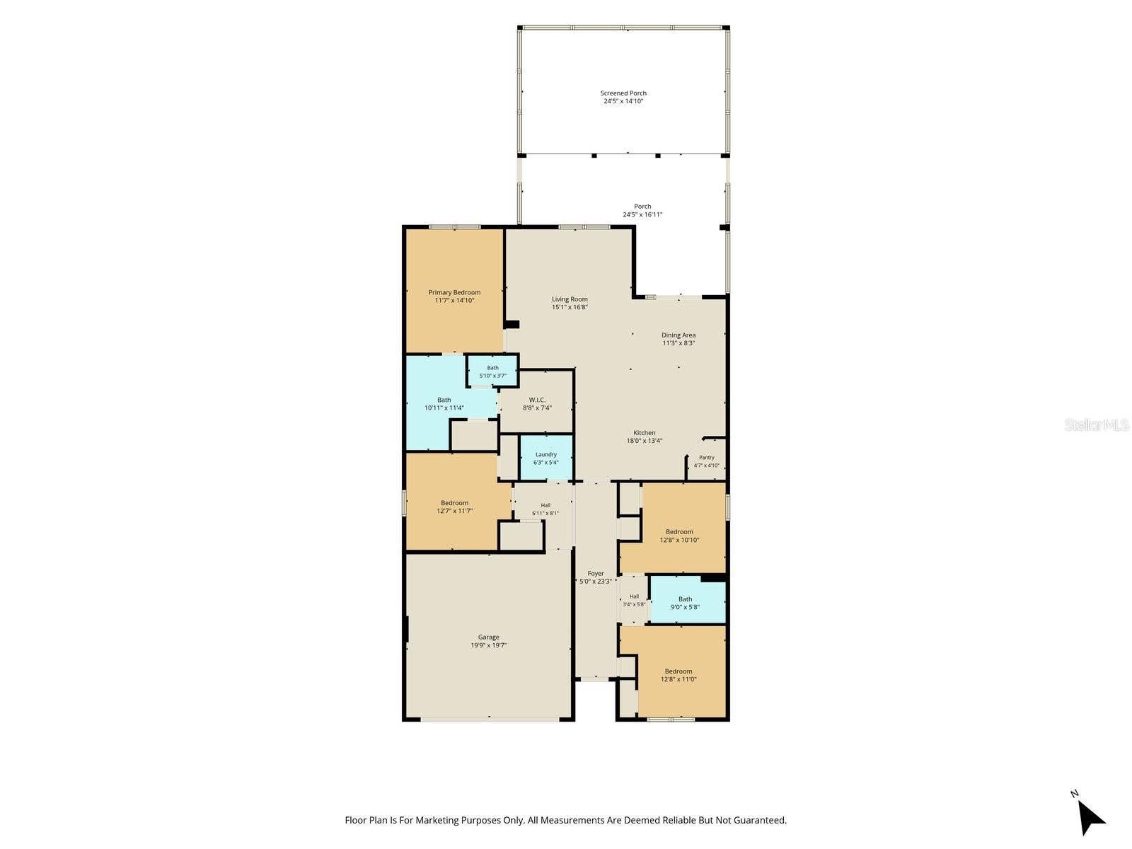 Updated Floor Plan w/ extended screen porch, dimensions are approx.
