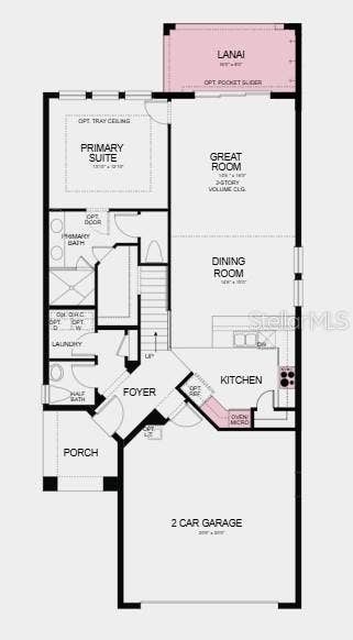 13513 COMMONS AVENUE, Parrish, FL 34219 1st Floor Plan- Additional Highlights Include: tray ceiling pkg, shower in place of tub/shower combo at bath two, 8' interior doors, outdoor kitchen rough-in, interior door at primary bath, pre-plumb for future laundry tub, and laundry pkg.