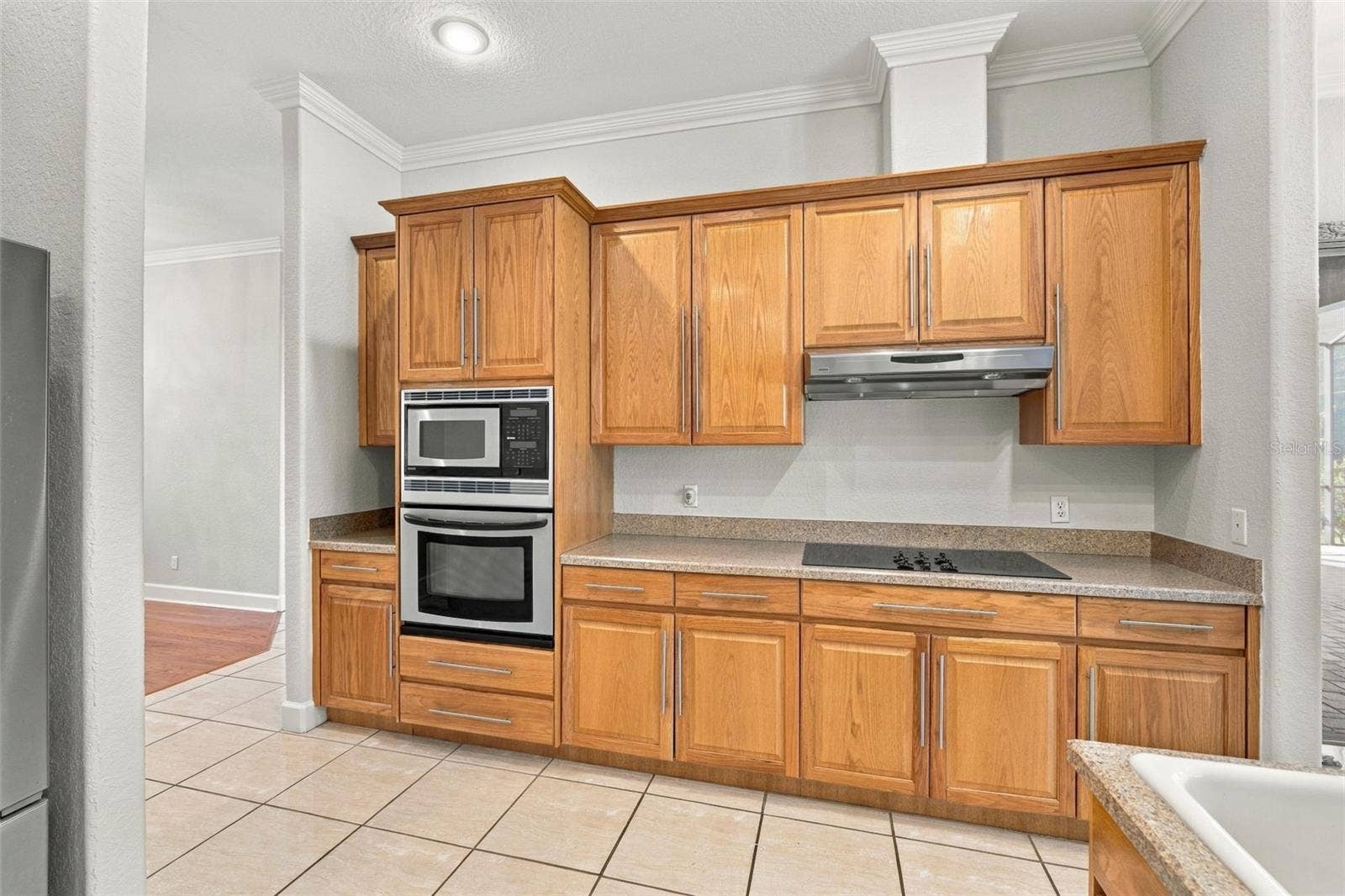 3916 VALRICO GROVE DRIVE, Valrico, FL 33594 Kitchen with Built in Oven & Microwave. Cook Top with Vented Hood! Crown Molding just adorns this Kitchen's Real Wood Cabinetry!
