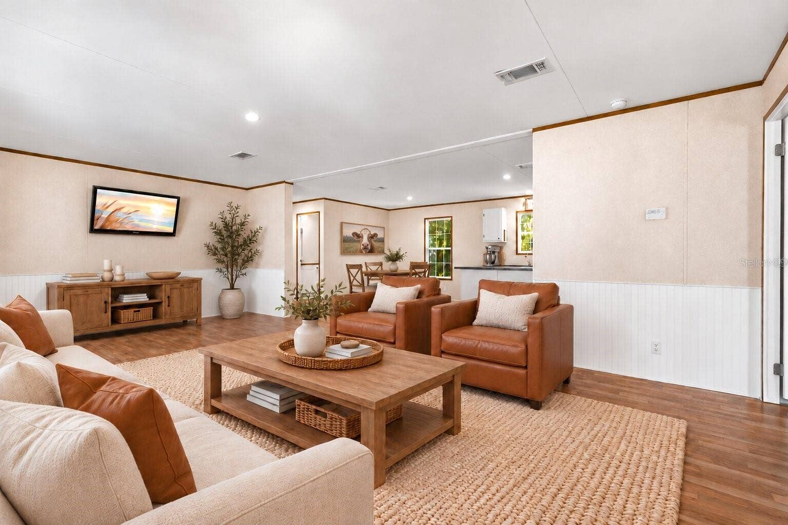 Virutally Staged - Living Room, Dining Room and Kitchen