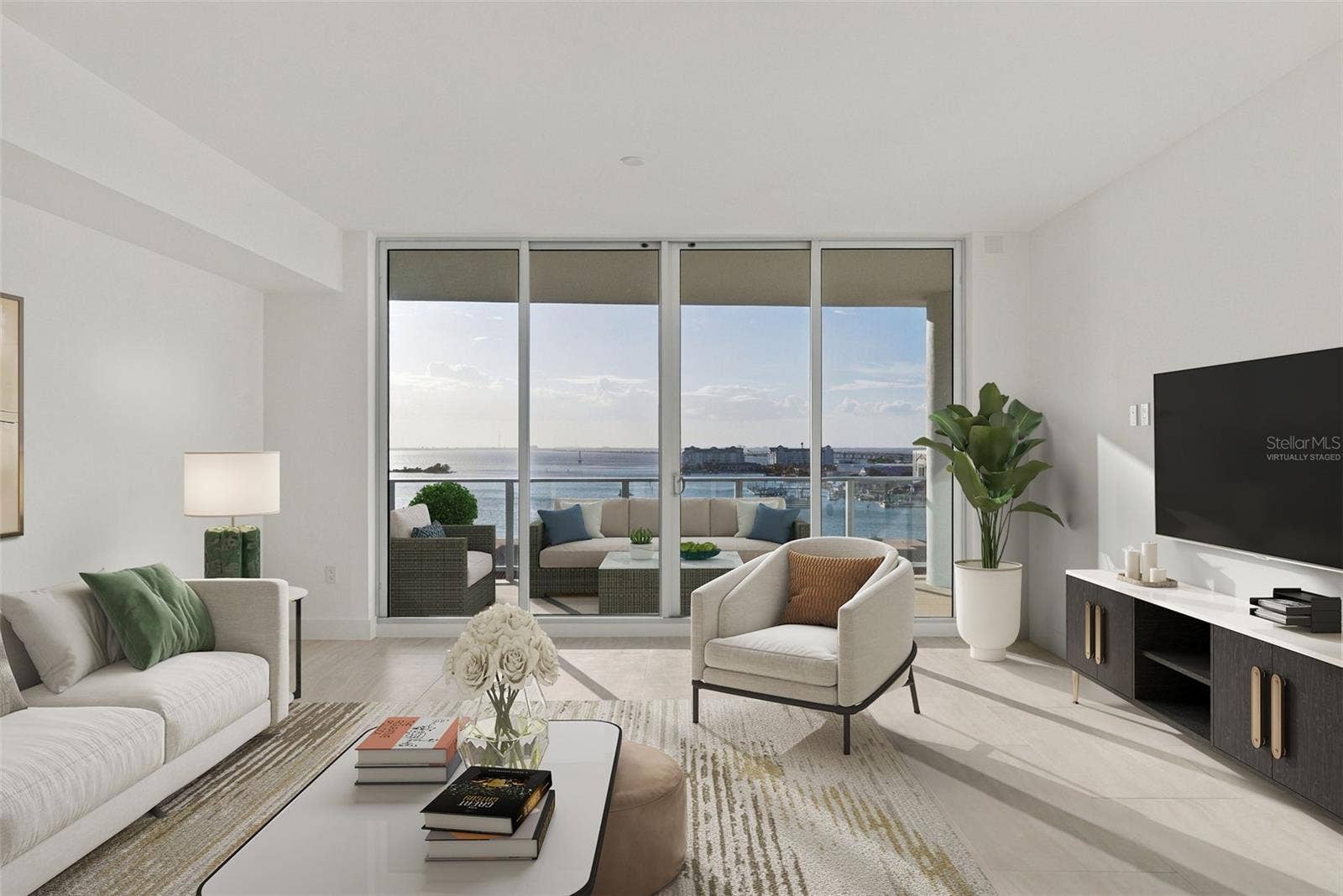 5713 BOWEN DANIEL DRIVE, #903, Tampa, FL 33616 Living room direcctly facing west - virtually staged