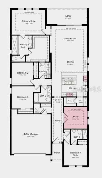1660 TRAILHEAD LANE, Zephyrhills, FL 33541 Floor Plan ~ Additional Highlights Include: Tray ceiling package, gourmet kitchen, 8' interior doors, interior door at primary closet to laundry room, pre-plumb water softener loop, sink at laundry, outdoor kitchen rough-in, pendant light package at kitchen, and whole house blinds