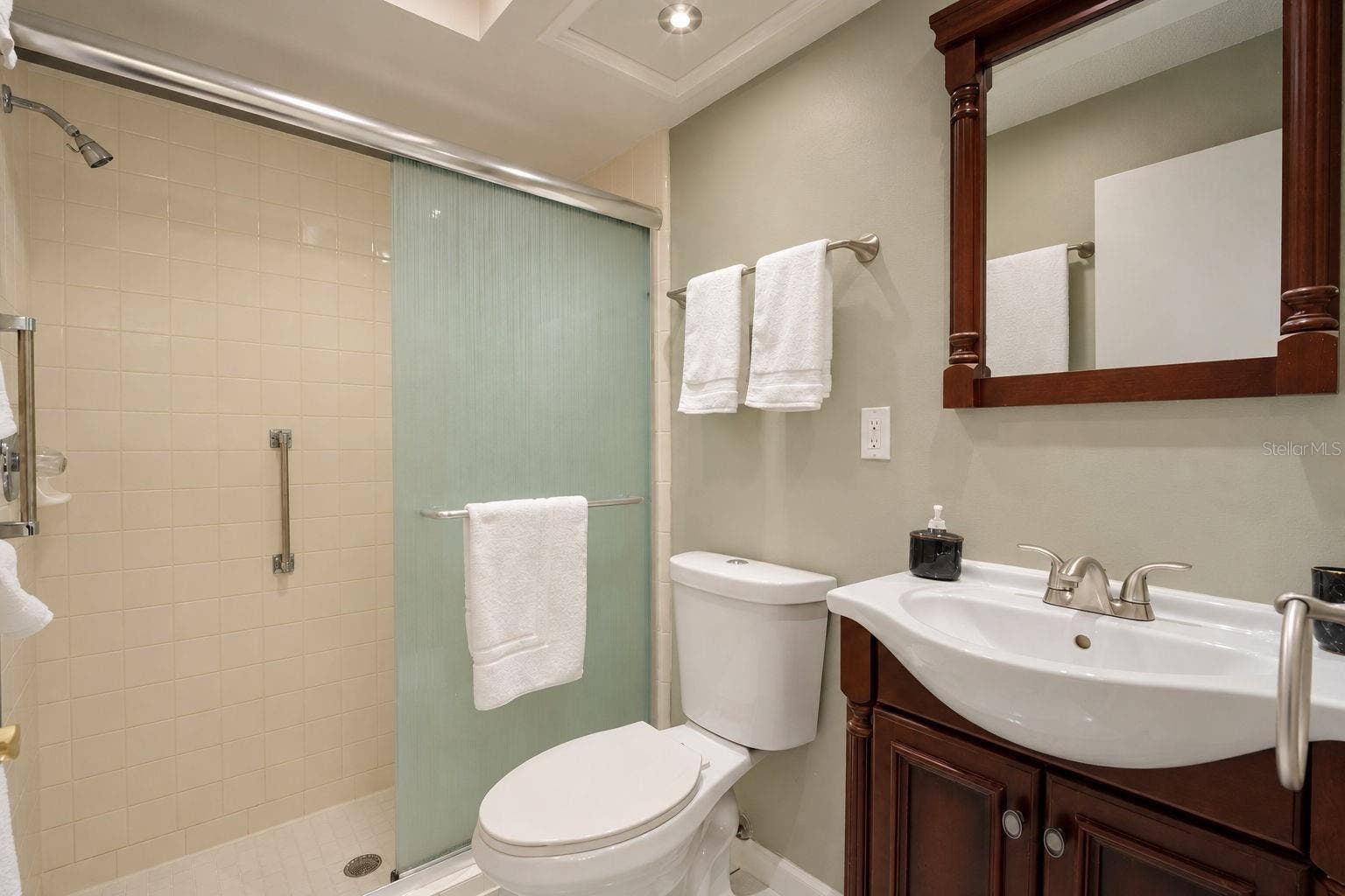 1146 RUSTLEWOOD COURT, Palm Harbor, FL 34684 Private en-suite bath and glass enclosed walk-in shower~