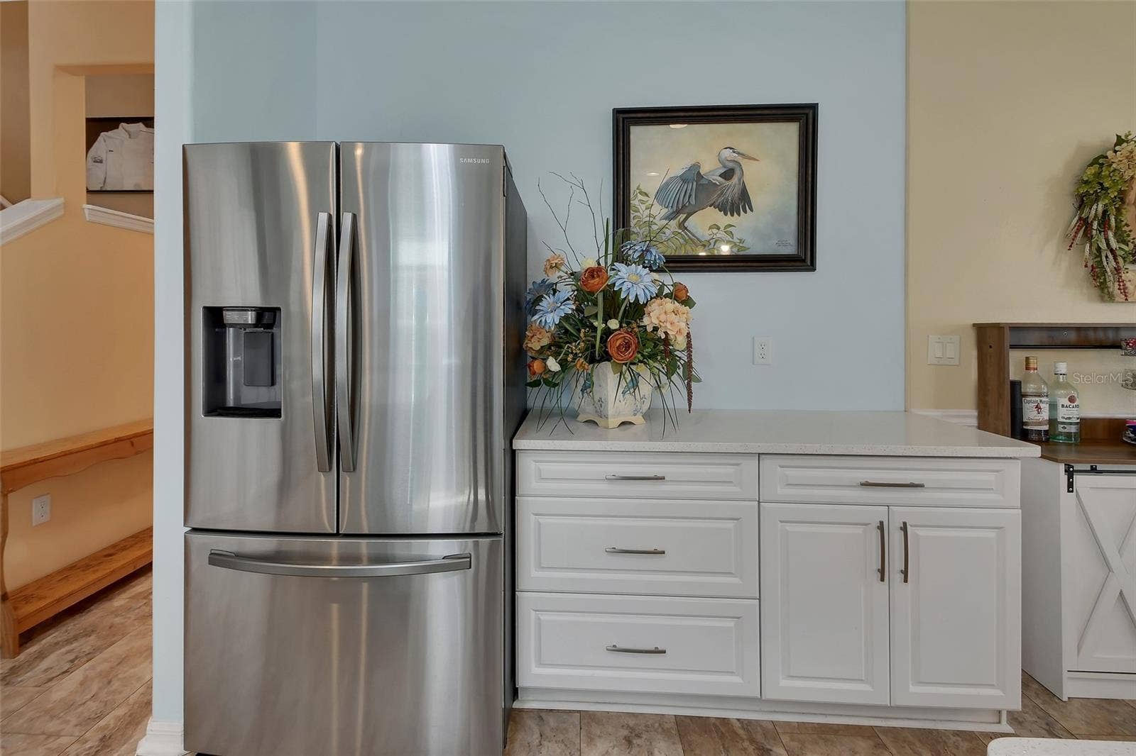 New French Door refrigerator and new cabinet for extra storage