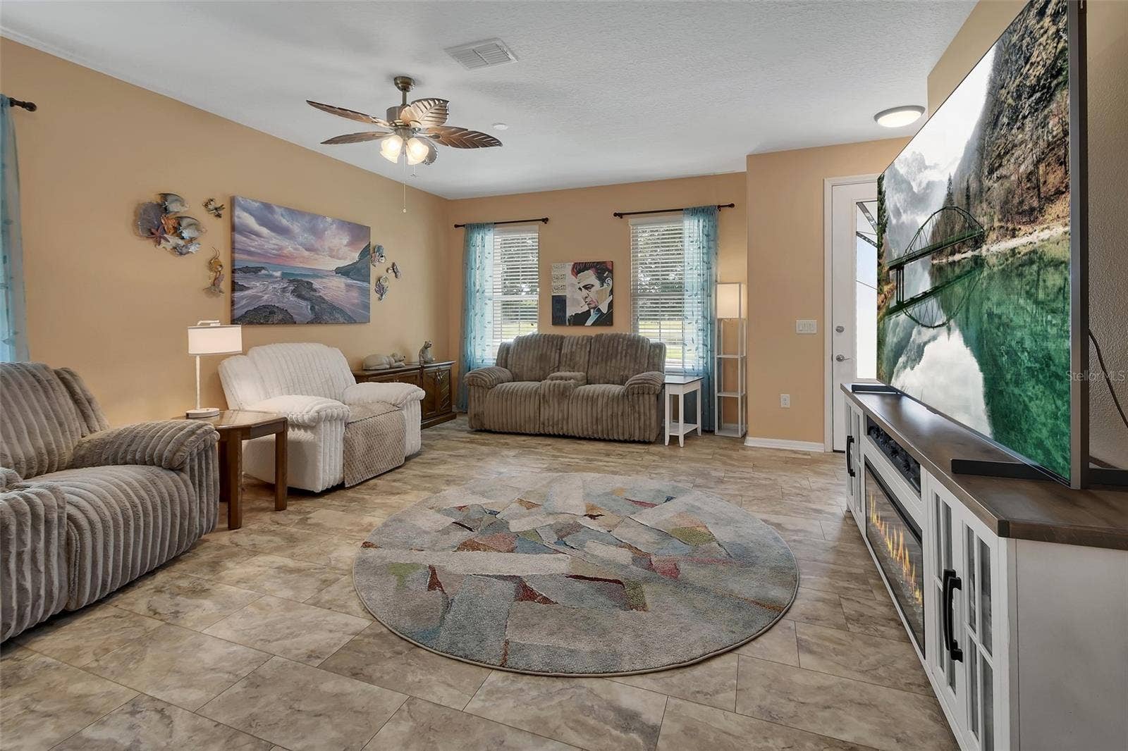 Living Room with view of pond