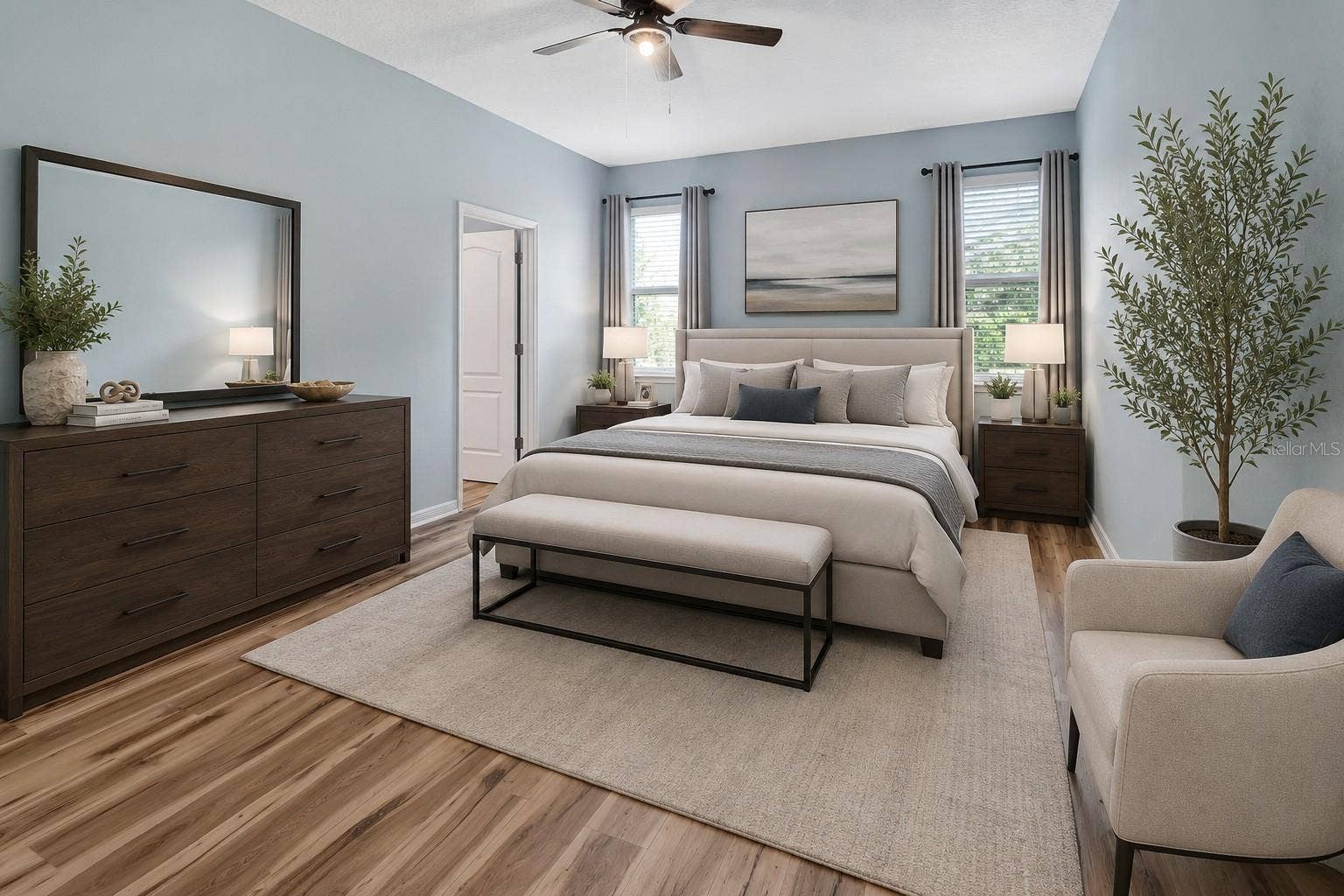 Staged primary bedroom