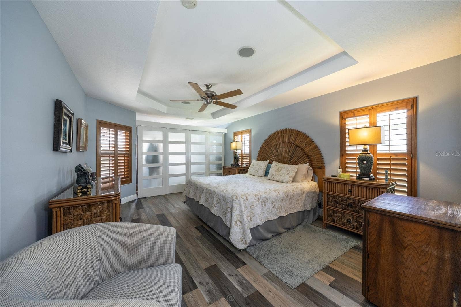 craft area behind sliding barn doors
