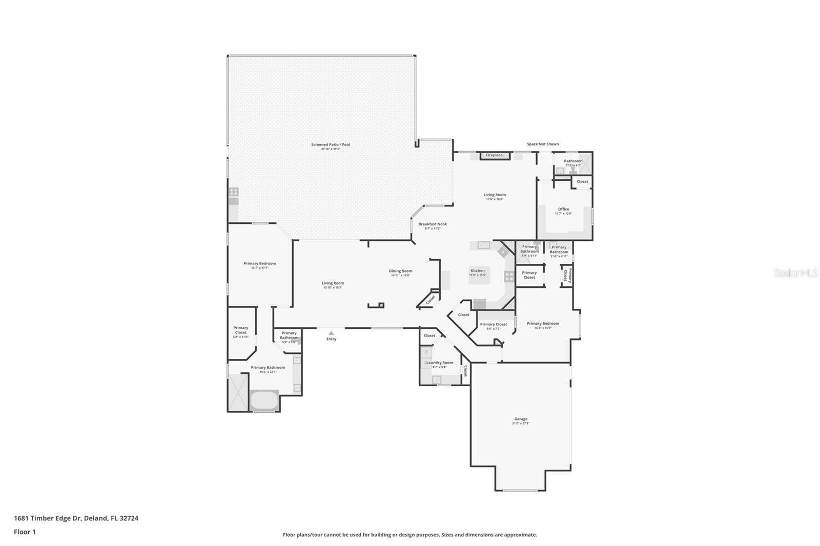 1681 TIMBER EDGE DRIVE, Deland, FL 32724 FLOOR PLAN W/APPROX MEASUREMENTS