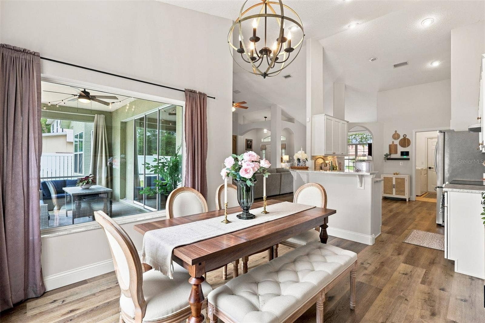 Dining area from large, bay window.