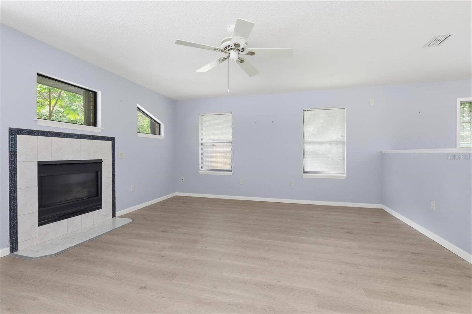 Family room with fireplace.