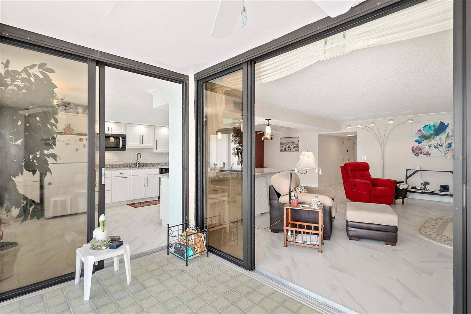 Double balcony doors from the kitchen and living room