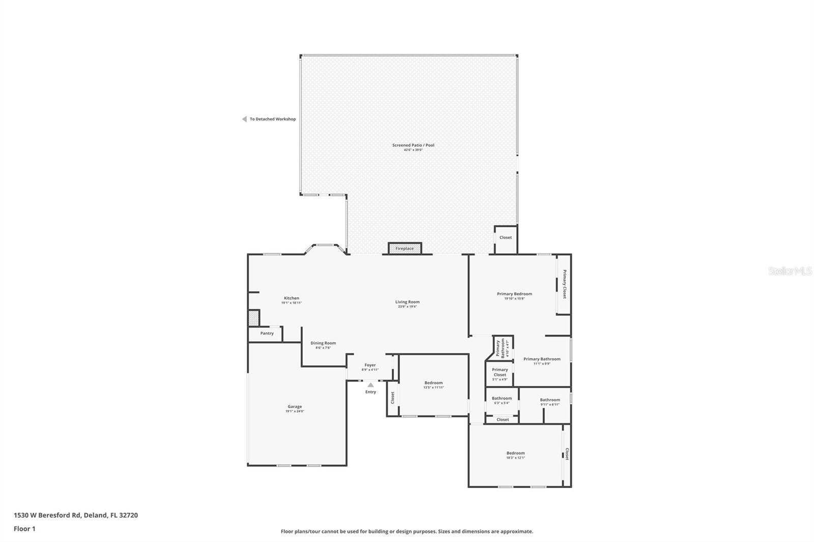 1530 W BERESFORD ROAD, Deland, FL 32720 FLOOR PLAN W/APPROX MEASUREMENTS