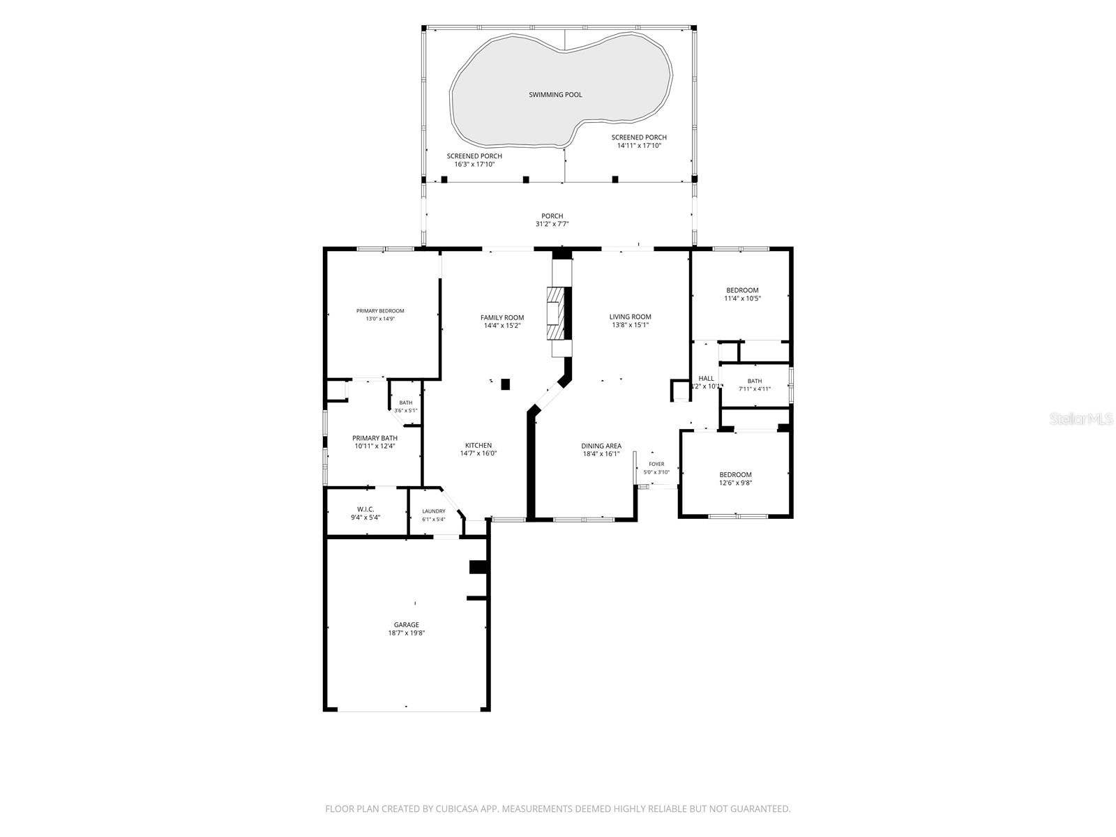 1420 BENT OAKS BOULEVARD, Deland, FL 32724 Floor plan including screened porch and pool