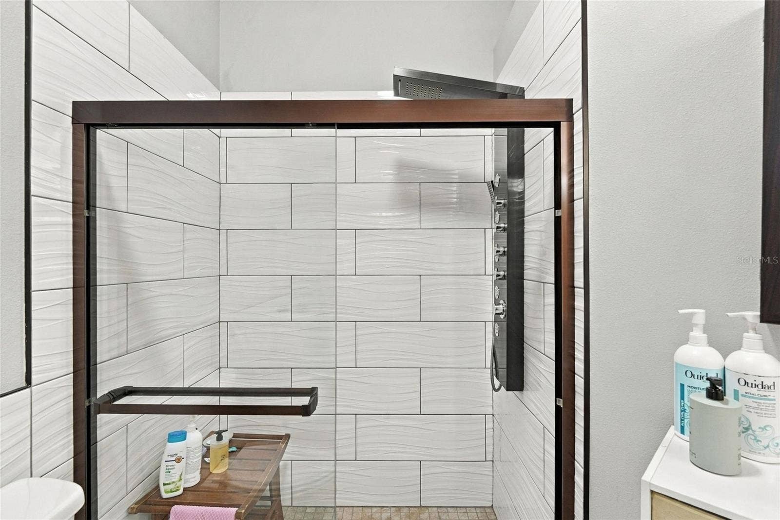 Large walk-in shower in the ensuite bath.