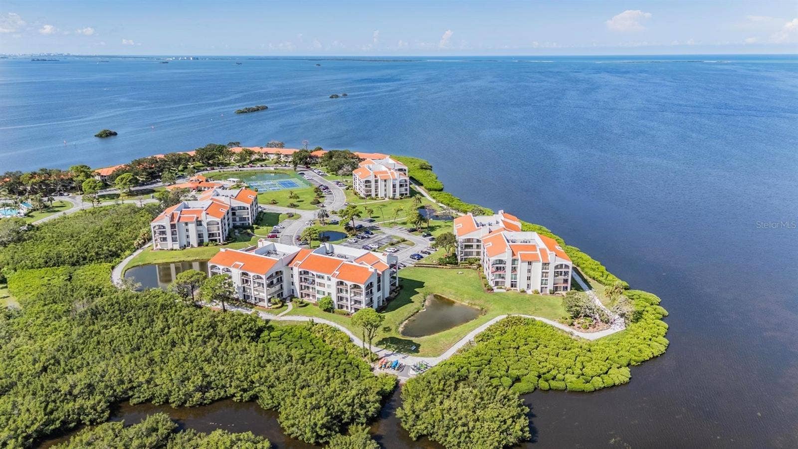 243 MARINER DRIVE, #243, Tarpon Springs, FL 34689 Aerial of Property. It's located on a Peninsula Surrounded by the Gulf/St. Joseph Sound