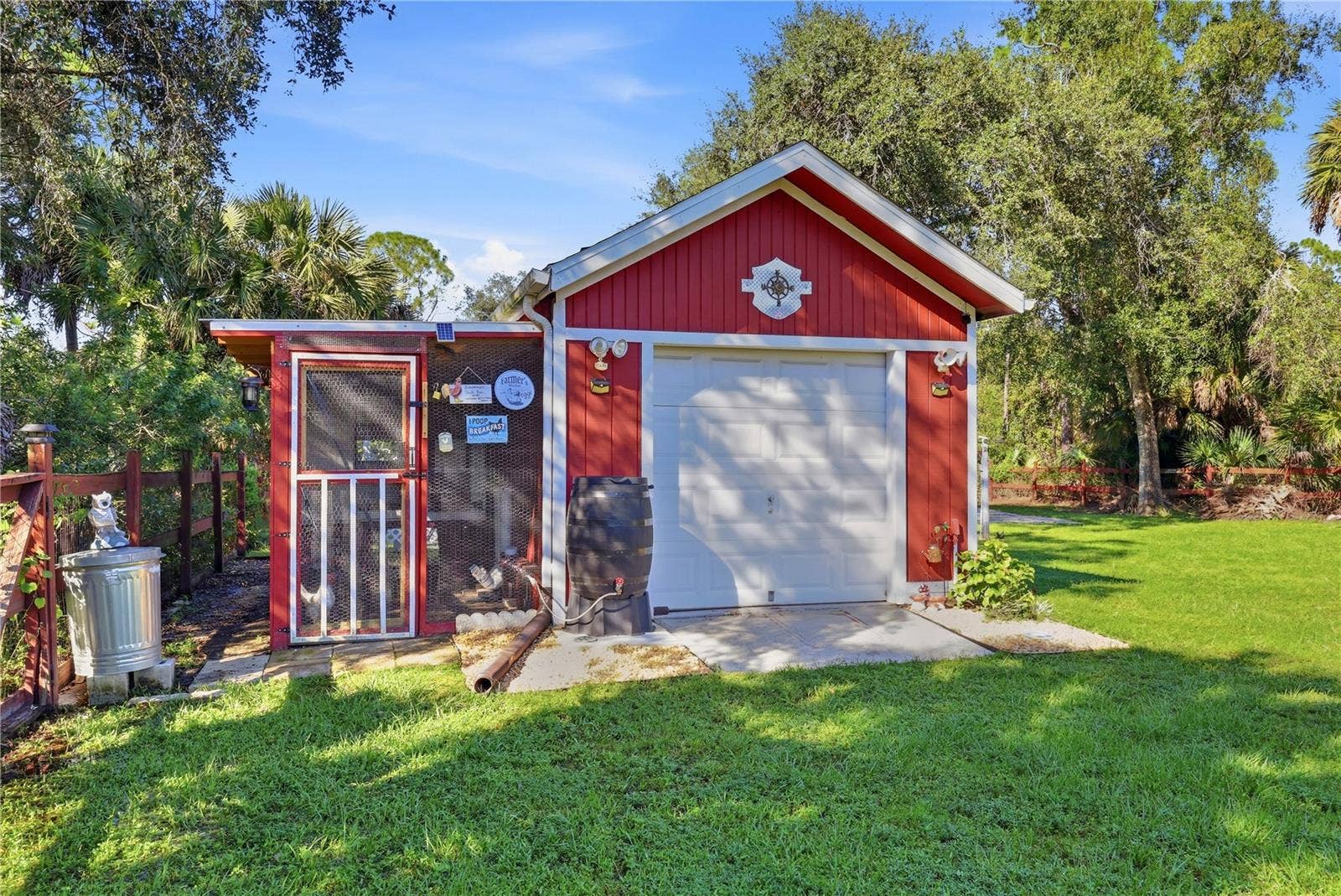 Free standing garage / workshop with attached chicken coop.