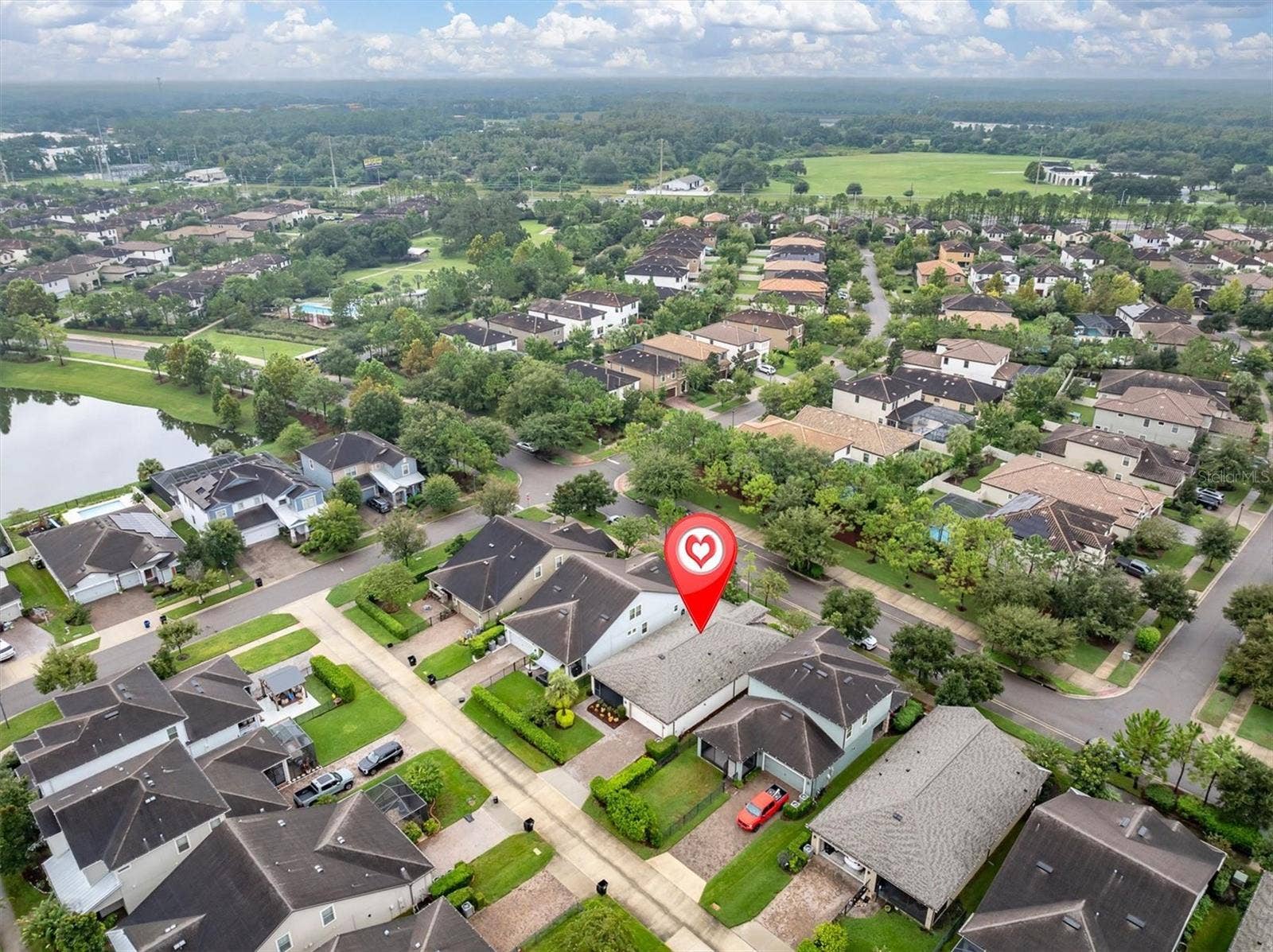 Aerial view of the home and surrounding area