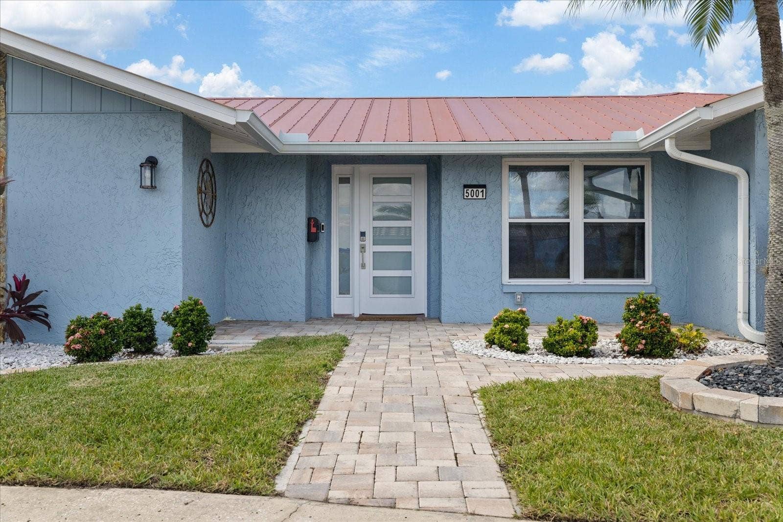 5001 MARLIN DRIVE, New Port Richey, FL 34652 Front walk way with nice landscaping