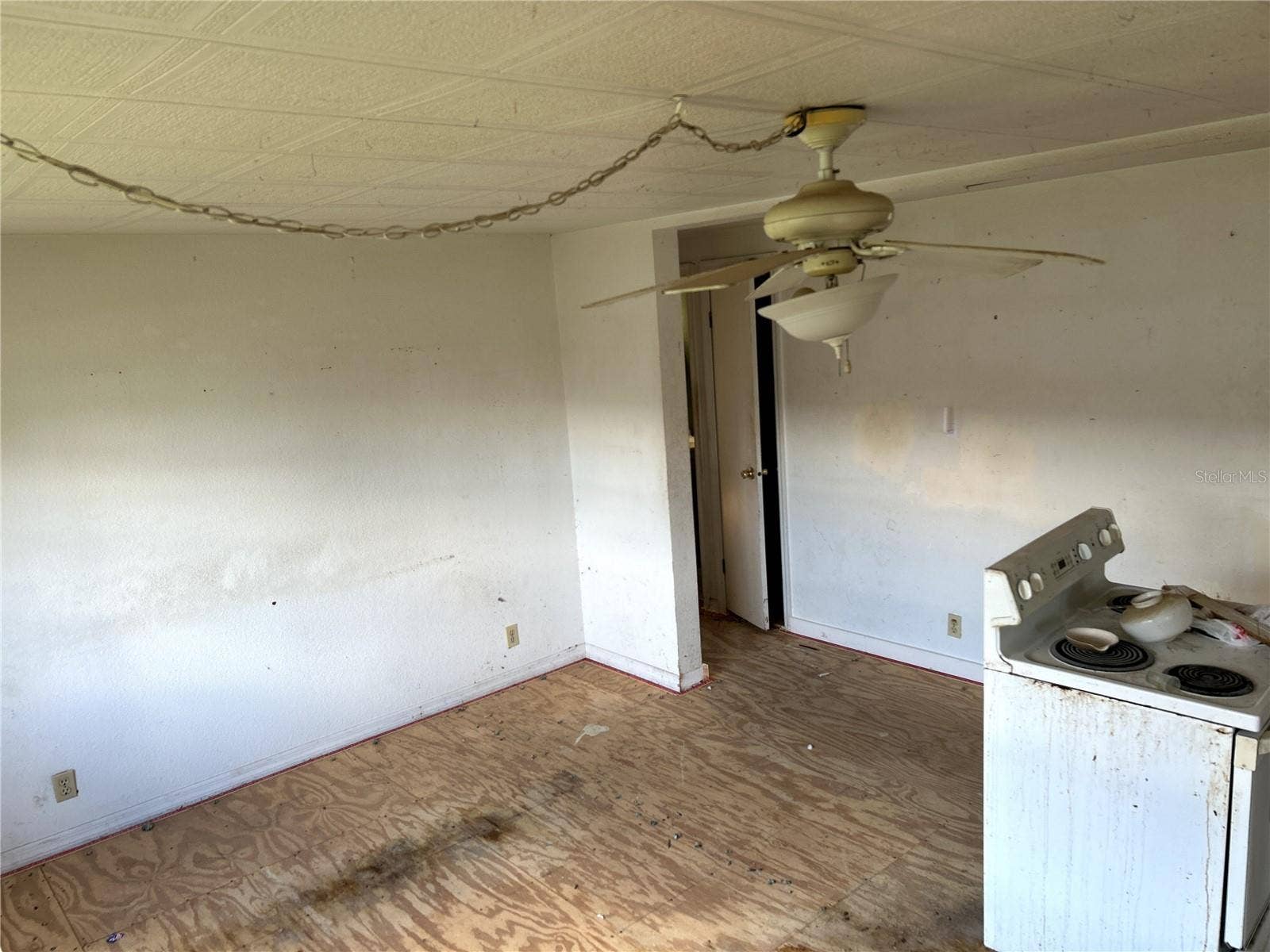 14506 DEHAVEN AVENUE, Brooksville, FL 34613 living room with plywood subfloors.