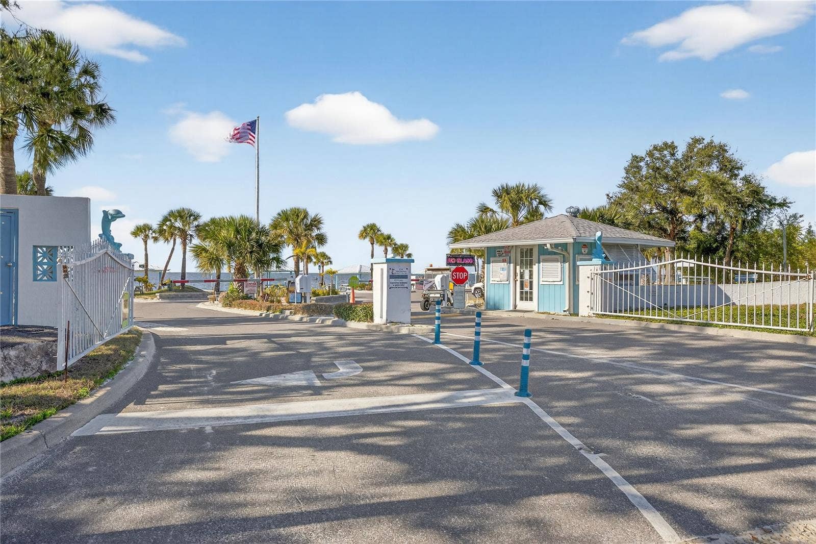 Gated entry to private beach club