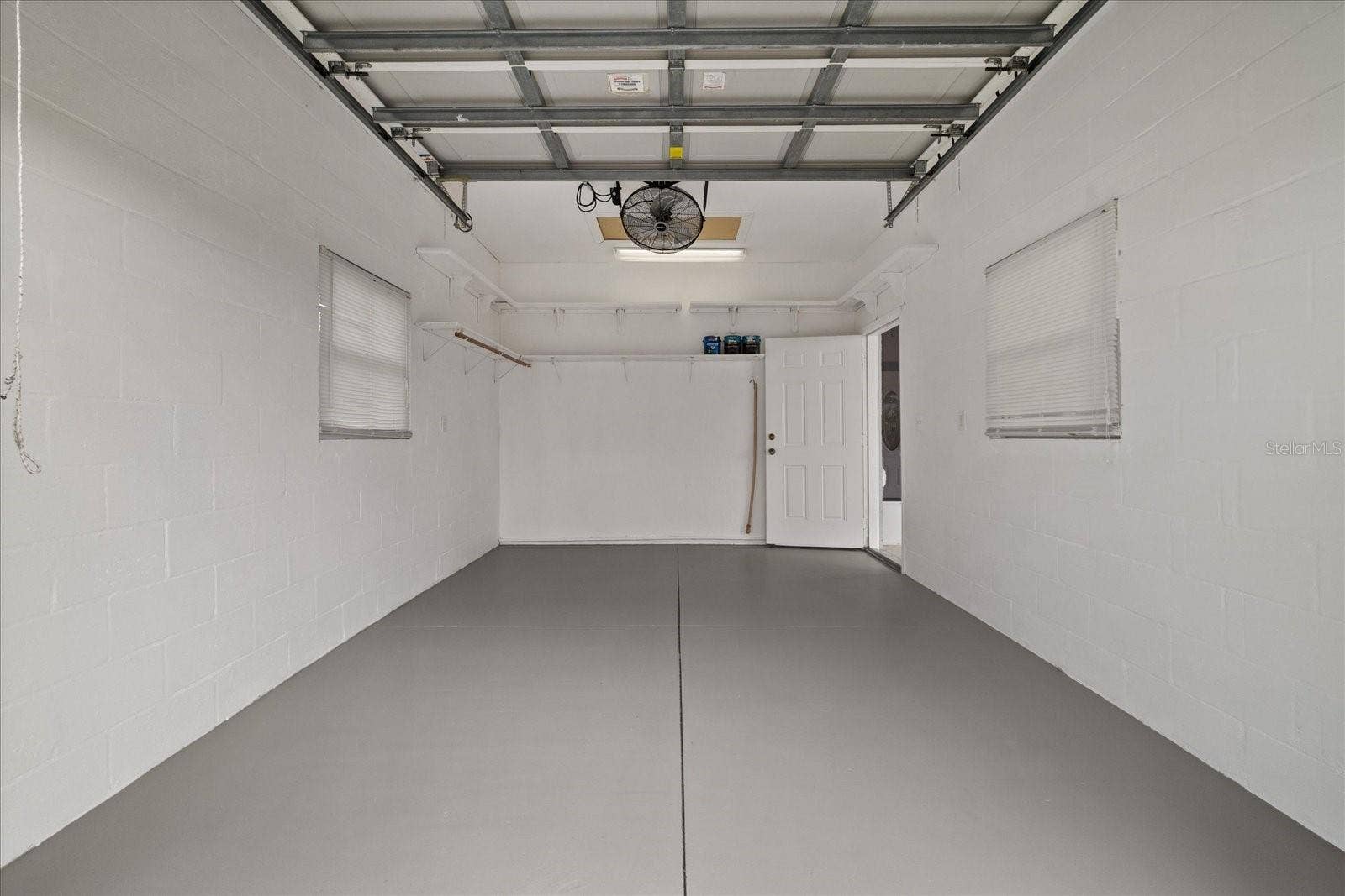 Garage with doors open