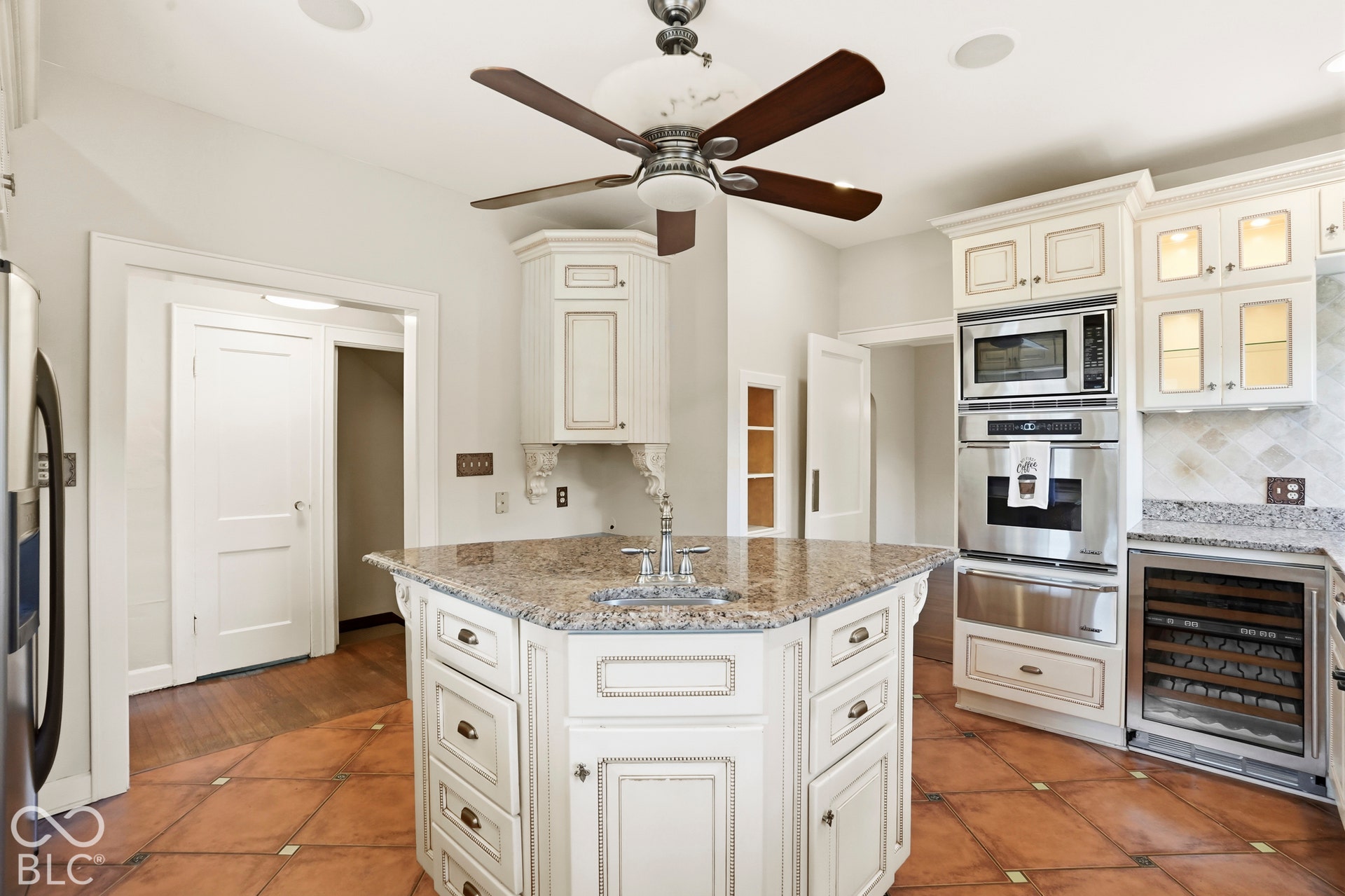 Kitchen with beverage fridge