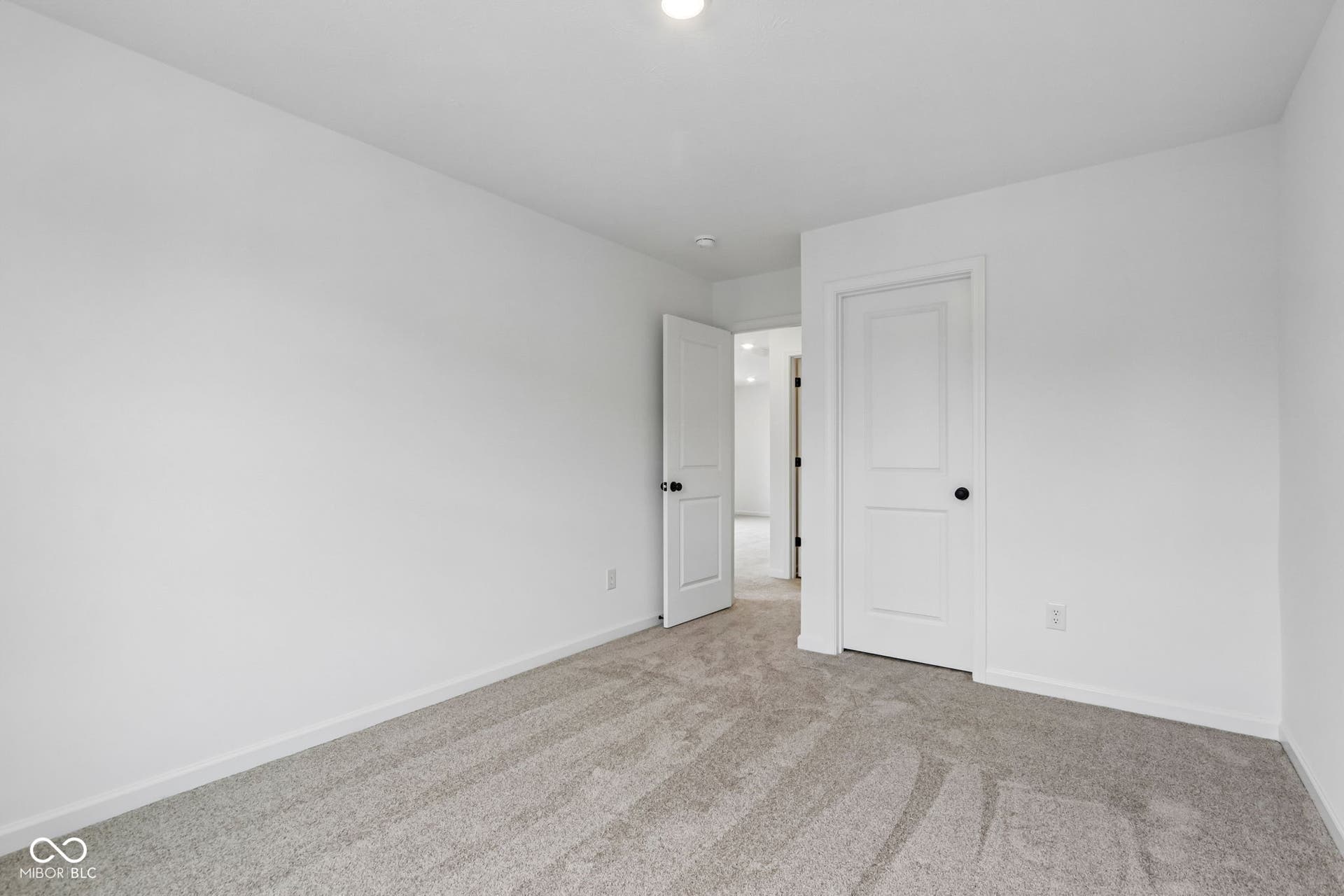 5748 Arcade Boulevard, McCordsville, IN 46055 Carpeted room featuring white walls, white trim, and two-panel interior doors with matte black hardware