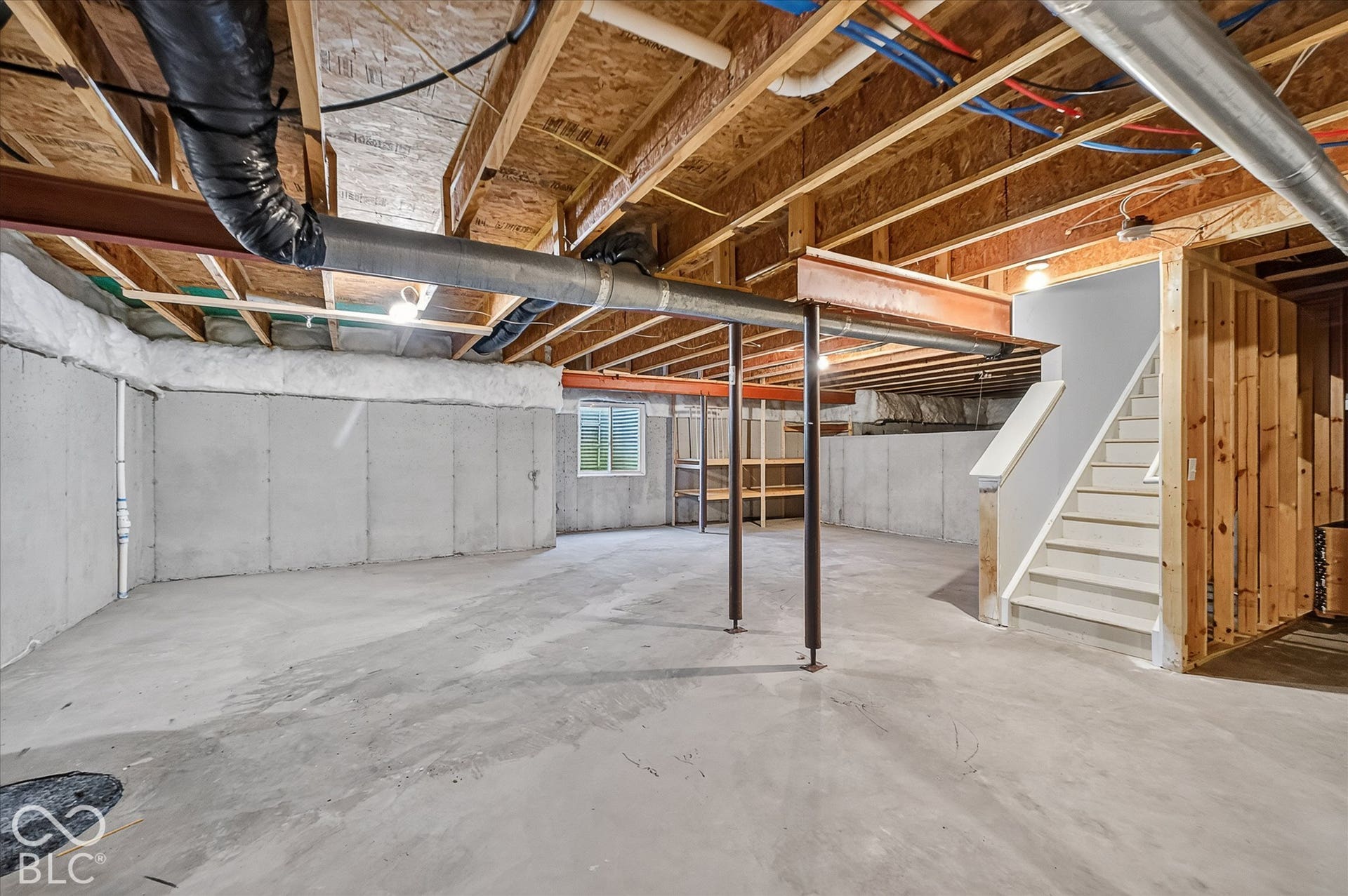Unfinished basement with rough-in for an additional bathroom