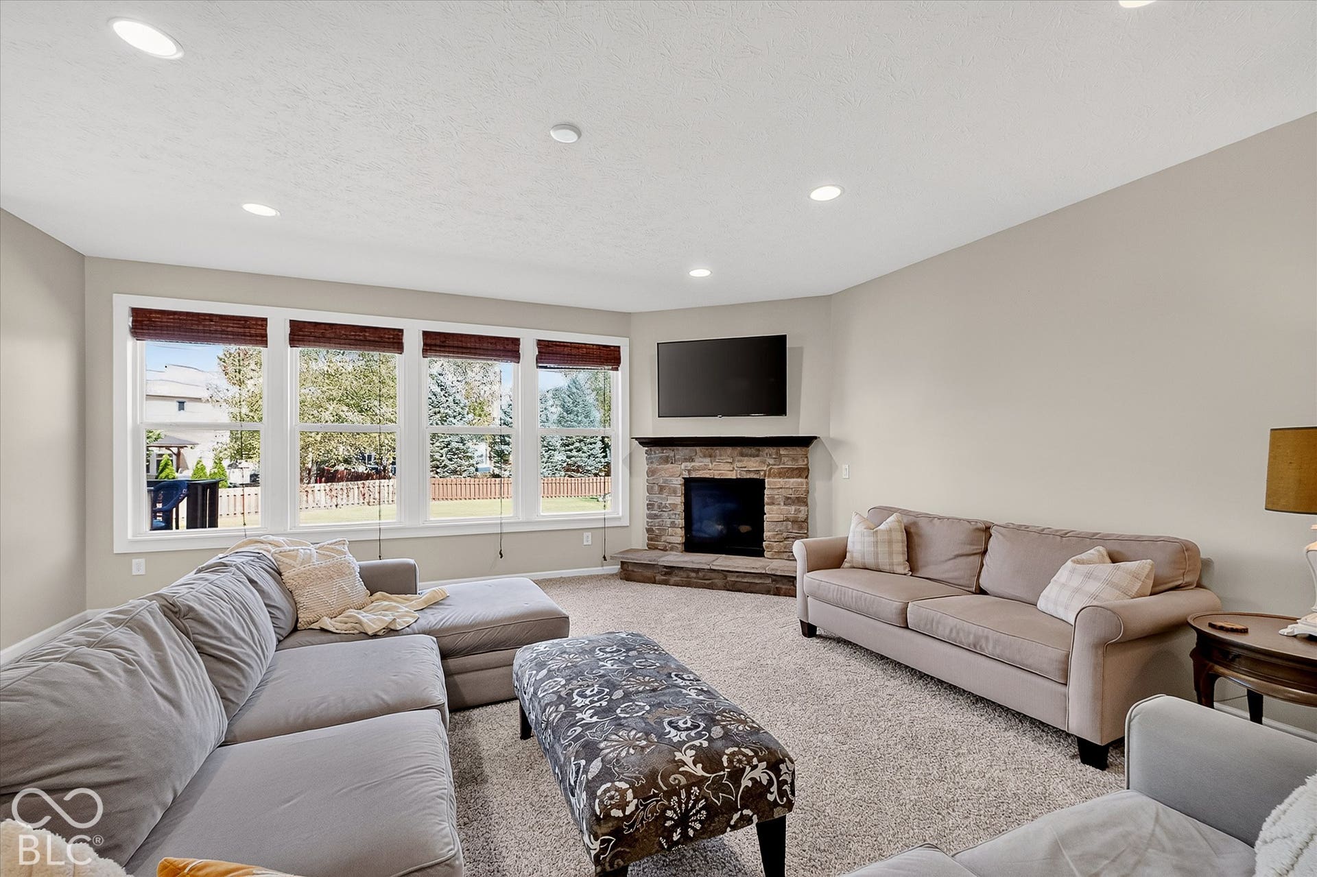 Large and inviting family room with gas fireplace