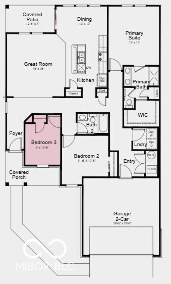 11131 Dressage Way, Indianapolis, IN 46239 Floor Plan - Additional Highlights Include: 5' sliding glass door at back patio, and bedroom 3 in place of flex